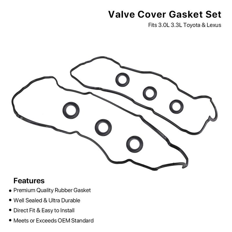 MNJWS Valve Cover Gasket Set - Compatible with 3.0L 3.3L Toyota Camry  Avalon  Sienna  Highlander  Solara  Lexus ES300  ES330  RX300  RX330  RX400h - Replace VS50588R  VS50515R  11214-0A010  11213-0A010 - Image 4